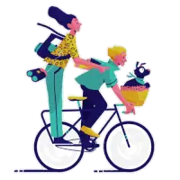 Woman and a man riding a bicycle, animated, transparent